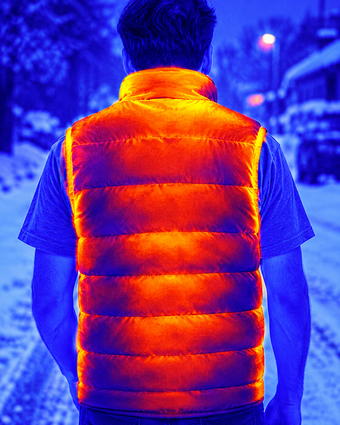 Vue thermique du gilet chauffant KOVAAH qui chauffe le dos